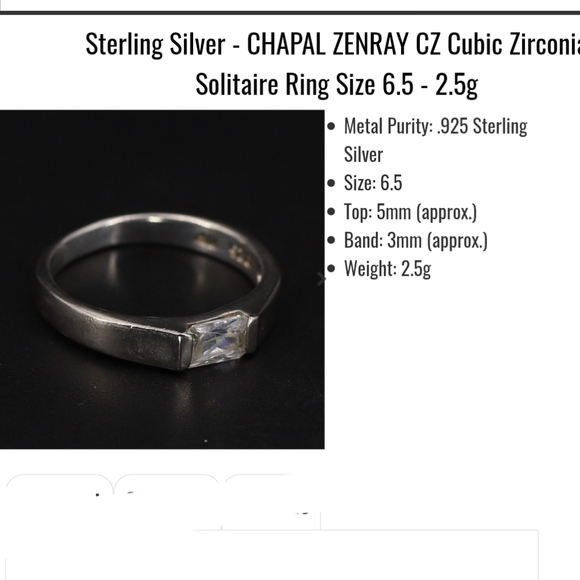 CHAPAL ZENRAY CZ Cubic Zirconia Solitaire Ring Size 6.5 - 2.5g Sterling VTG - Picture 3 of 4